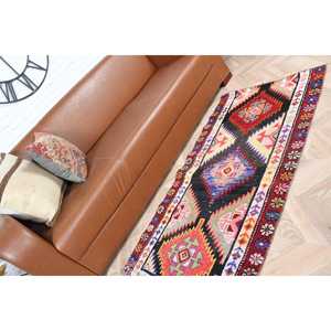Tapis vintage, petit tapis turc 2,4x4,8 pieds, tapis oriental en laine rouge et bleu - Product Image 4