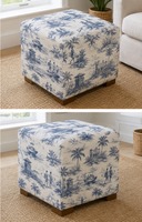 Pouf cube rembourré en toile bleue, thème côtier, repose-pieds, tabouret, housse de pouf moderne pour salon, vente en gros