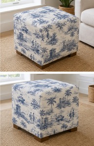 Pouf cube rembourré en toile bleue, thème côtier, repose-pieds, tabouret, housse de pouf moderne pour salon, vente en gros - Product Image 2