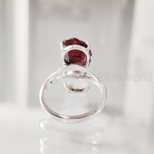 Anillo de Plata de Ley 925 con Piedras Naturales de Granate y Piedra Lunar para Mujer, Estilo Bohemio, Regalo de Navidad o San Valentín - Product Image 6