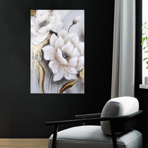 Tableau sur toile abstrait à motifs floraux : Impression murale moderne blanche, verre rectangulaire - Product Image 1