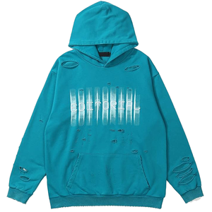 Sweat-shirt d'hiver surdimensionné pour hommes de luxe solide haute polaire Vintage soleil délavé brodé capuche en détresse sweat à capuche délavé au soleil - Product Image 1