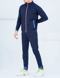 Survêtement sportif en molleton doux et respirant 100% coton pour l'hiver, confortable, épais, deux pièces, fermeture éclair, imprimé décontracté, teint - Product Image 6