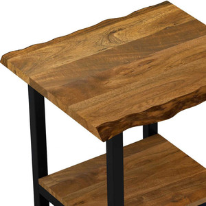 Tavolino da salotto HMS da 24 pollici con struttura quadrata in stile industriale, in legno massello e ferro marrone-nero, con ripiano portaoggetti - Product Image 3