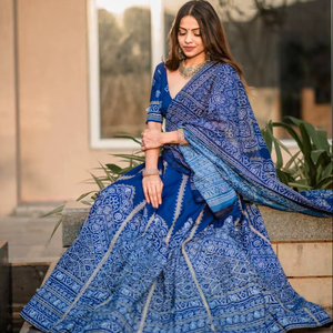 Exclusivo Lehenga choli azul para mujeres y niñas listo para usar boda Lehenga, dama de honor damas jacquard lehenga choli - Product Image 1