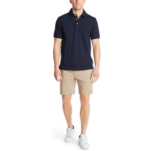 Men's <b>Navy</b> Blue Short Sleeve Cotton Pique Polo Shirt Solid Color Casual Breathable Knitted Regular Fit - Product Image 1