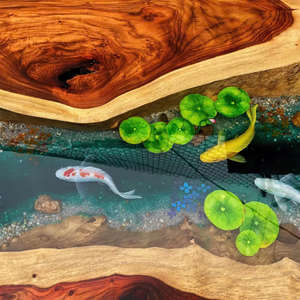 100% Vietnamese Handmade Eco-Friendly Custom Order Clear Epoxy Resin Dining Live Edge Ocean & River Coffee <b>Table</b> Kit - Product Image 4