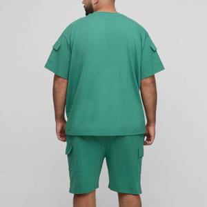 Camiseta y pantalones cortos de algodón 100% pesado personalizado, conjunto de 2 piezas para hombre, logotipo impreso personalizado, conjunto doble de hombre de color sólido - Product Image 3