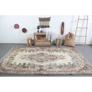 Vintage Large Rug, 5.7x9.5 ft Turkish Rug, <b>Brown</b> <b>Wool</b> Rug - Product Image 3