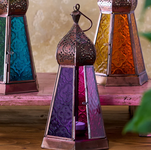 Affordable <b>Black</b> Antique Colorful Glass Metal Moroccan <b>Lanterns</b> for Table Top and Hanging Decorations - Product Image 5