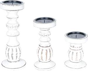 UNIQUE WHITE Wooden <b>Candle</b> <b>Holders</b> with Rustic Finishes for Adding Natural Christmas Charm to Living Room Dining Room Entryways - Product Image 6