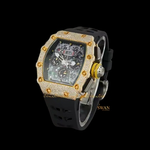 Montre de luxe mécanique de haute qualité pour hommes femmes demi-diamant glacé en acier inoxydable bijoux en caoutchouc verre charme analogique - Product Image 4