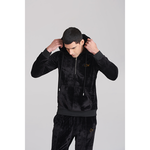 Survêtement à capuche en velours noir uni pour hommes - Product Image 3