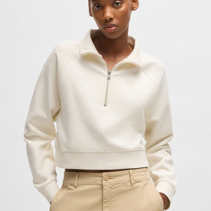 Nueva sudadera recortada con media cremallera a la moda en algodón Terry para mujer, hombros caídos, puños acanalados y dobladillo, ropa informal, Sudadera con capucha para mujer - Product Image 1