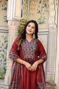 Indien ethnique coton long Kurti pantalon Dupatta costume femmes mariage Festival Pooja travail manuel traditionnel Festival robe Diwali robe - Product Image 3