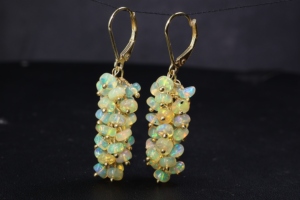 Pendientes colgantes finos de Plata de Ley 925, racimo de cuentas de ópalo amarillo Natural, joyería de piedra natal hecha a mano para mujer para boda - Product Image 4