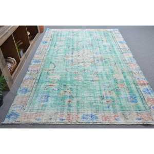 Alfombra turca Vintage clásica verde azul Patchwork área grande 5,7x8,9 pies lana látex abstracto rectángulo pasillo habitación alfombra nueva - Product Image 3