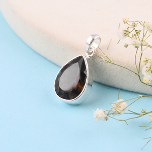 Quartz fumé naturel en forme de poire pierre précieuse en argent sterling 925 avec pendentif plaqué argent pendentif à la mode à la mode pour femmes hommes - Product Image 3