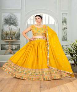 Precio al por mayor de moda XXL Georgette bordado volante trabajo Lehenga Choli Dupatta estilo pakistaní desgaste de fiesta Ropa Étnica - Product Image 5