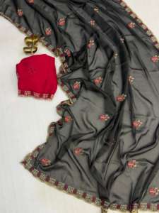 Sari en soie Rangoli doux avec broderie et travail de pierres, magnifique design pour femmes adultes - Product Image 2