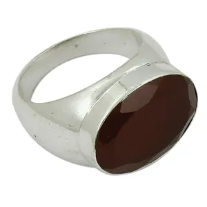 Anillo de cóctel geométrico plateado para mujer con engaste de granate, joyería de lujo llamativa - Product Image 3