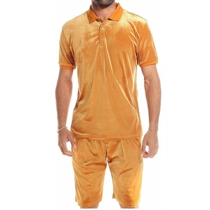 Ensemble de survêtement en velours noir de haute qualité, vêtements de sport de rue, plage, été, fitness, entraînement, survêtement personnalisé en velours, t-shirts, ensembles courts - Product Image 2