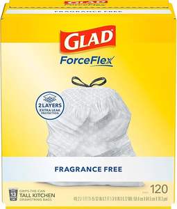 Sacs poubelle à cordon pour cuisine Glad ForceFlex, biodégradables, très résistants, grands et hauts, 13 gallons, sans parfum, 120 unités - Product Image 4