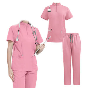 Tenues d'infirmière unisexes à col montant en Spandex de qualité supérieure, à manches courtes, respirantes, en molleton, imprimées numériquement, avec logo personnalisé pour hôpital - Product Image 2