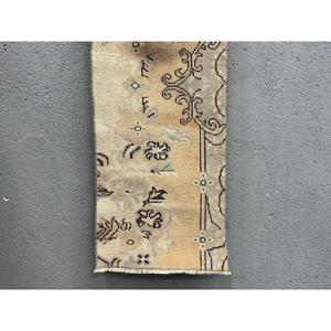 Vintage Small Rug, 1.4x3.2 ft Turkish Rug, <b>Brown</b> <b>Wool</b> Rug - Product Image 1