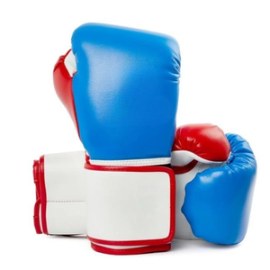 Gants de boxe en cuir PU bleu, rouge et blanc, fermeture Velcro sur les doigts, équipement d'entraînement pour adultes - Product Image 1