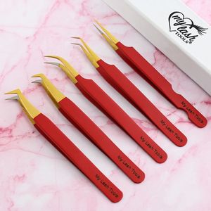 Las mejores herramientas de maquillaje de acero inoxidable, pinzas de pestañas de volumen, pinzas de pestañas de punta recta curvada de 90 grados para extensión de pestañas - Product Image 3