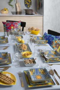 Dinner <b>set</b> of 6 <b>Square</b> <b>Plates</b> Modern in Durable Ceramic 24x24 cm Multicolor Trinacria by Excels Italian Design Mediterranean - Product Image 4