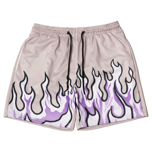 Pantalones Cortos de Baloncesto para Hombre, Estampado de Llamas, Cintura Elástica con Cordón, Malla Transpirable, para Gimnasio, Entrenamiento, Correr - Product Image 1