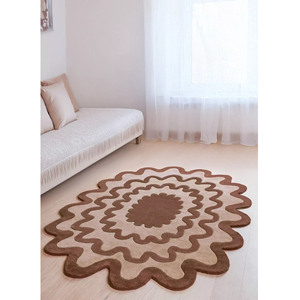 Tapis moderne en laine beige fait main de luxe de forme irrégulière tufté à la main tapis de pique-nique acceptant les animaux domestiques décor de salon vente en gros - Product Image 5