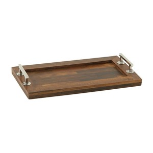 Bandeja para servir alimentos de madera de Acacia de diseño caro con mango de Metal, mesa de comedor, Plato decorativo para servir y plato de Color Natural - Product Image 1