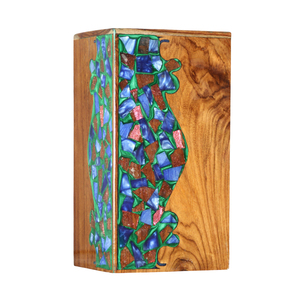 Urne de crémation en bois pour adultes faite à la main avec incrustation de résine bleue accessoires de cercueil de souvenir funéraire commémoratif pour l'enterrement - Product Image 1