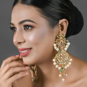 2025 Newest Design Vintage Ethnic Style Hollow <b>Crystal</b> Zircon Flower Pearl Stud Indian <b>Earrings</b> Gold Plated Wedding - Product Image 1