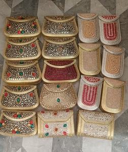Bolso de mano nupcial de moda para bodas, colores mixtos, mosaico de espejo, hecho a mano, metal, piedra Kundan, bandolera, diseño personalizado - Product Image 2
