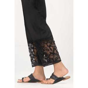 Pantalones Harem de Cintura Alta TR-21-117 en Seda Cruda Negra Bordada, Transpirables, de Crepé, para Verano - Product Image 2