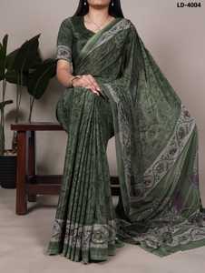 Sari en crêpe, vêtement ethnique indien, avec travail imprimé, pour un usage décontracté et festif, collections de saris à bas prix - Product Image 3