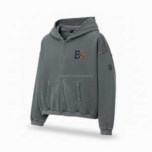 Sudadera gruesa con cremallera de invierno 460 GSM tela de lana de algodón Premium suave y cálido tono gris oscuro logotipo personalizado sudaderas básicas delanteras - Product Image 4