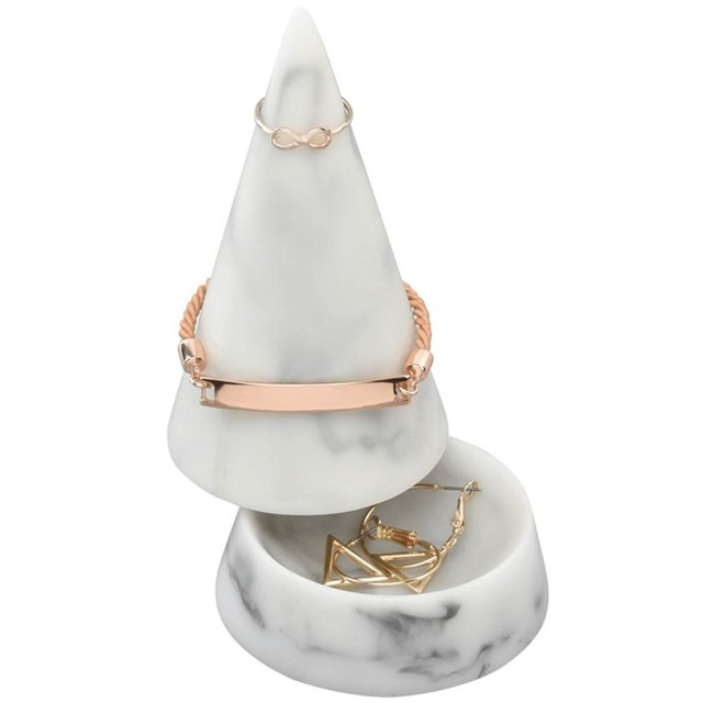 marble jewelry holder ring cone design minimalist bracelet display elegant jewelry organizer chic accessory stand modern decor
