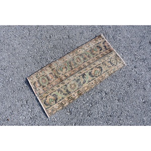 Alfombra de lana turca Vintage de 1,5x3 pies, tejido plano de retazos Beige y verde para decoraciones de sala de estar con respaldo de látex - Product Image 3