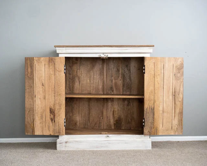 Luxury Solid Wood Farmhouse Style Living Room Sideboard with Doors and Shelves White Rustic Design - Product Image 4