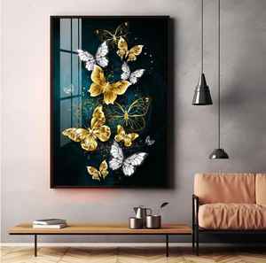 Nueva Decoración de Pared Vertical de Lujo con Alas de Mariposa en Oro y Plata Hechas a Mano, Marco de Aluminio |   Acabado Brillante en Vidrio/Acrílico - Product Image 4