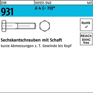 Perno hexagonal DIN 931 M20 X 290 A4 (-70) 1 pieza - Alta resistencia a la tracción - Product Image 1