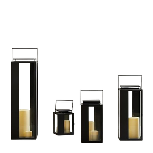 Vente en gros de lanterne en fil de verre avec base en bois couleur noir mat bougeoir pour décoration de mariage - Product Image 6