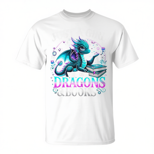 T-shirt promozionale Dragon Reading Just a Girl per chi ama i draghi e i libri - Product Image 2