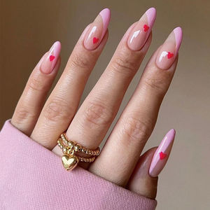 24 faux ongles roses amande style français à presser, design 'Love', vente en gros - Product Image 1