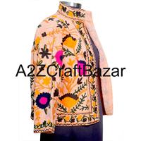 Chaqueta Bomber Suzani Boho Elegante para Mujer, Tejida a Mano, Transpirable, Ecológica, con Patrón Floral, 100% Algodón, Bordada para Invierno